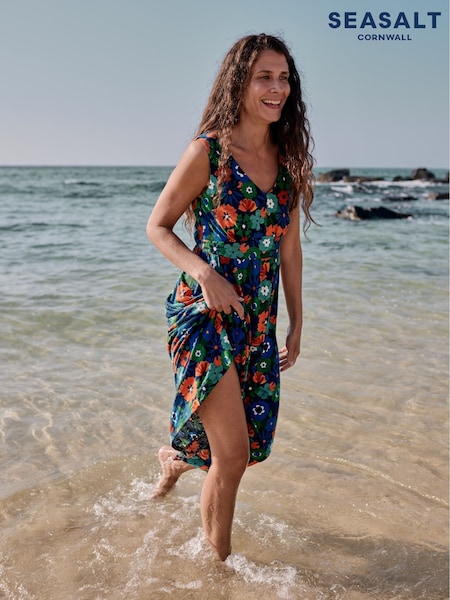 Seasalt Cornwall Blue Petite Multi Polmanter Jersey Dress (W62810) | €89