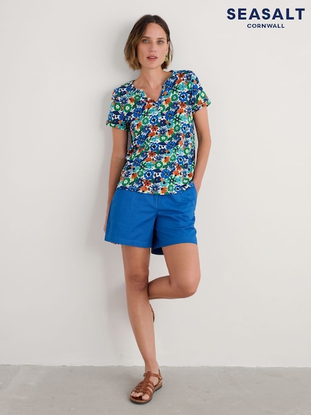 Seasalt Cornwall Blue Ground Waterflow Short Sleeve Top (W62811) | €45