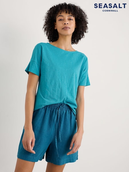 Seasalt Cornwall Water Blue Bryher View 100% Cotton Boat Neck T-Shirt (W62823) | € 42