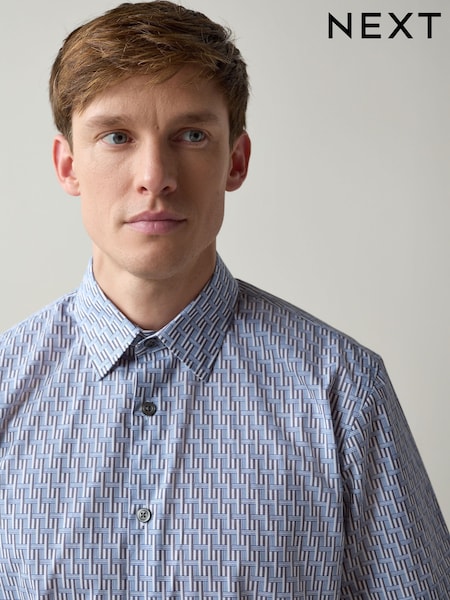 Blue Geometric Regular Fit Short Sleeve Shirt (W62864) | 195 zł