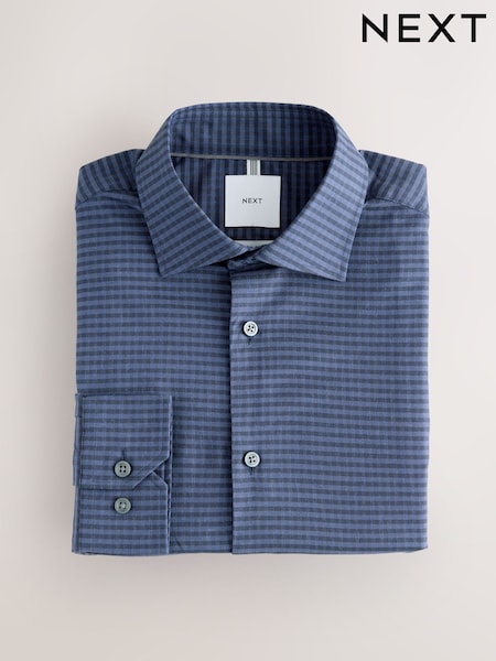 Navy Slim Fit Cotton Stretch Long Sleeve Formal Shirt (W62915) | kr454