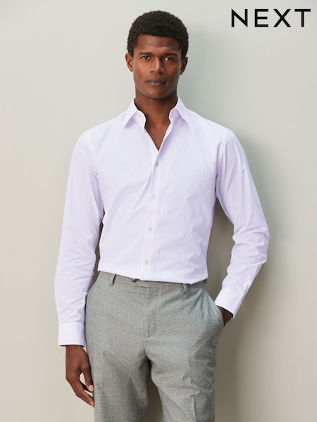 Pink Stripe Slim Fit Cotton Rich Long Sleeve Formal Shirt (W62937) | €36