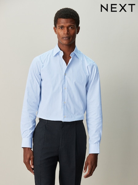 White/Blue Stripe Regular Fit Cotton Rich Long Sleeve Formal Shirt (W62938) | €36