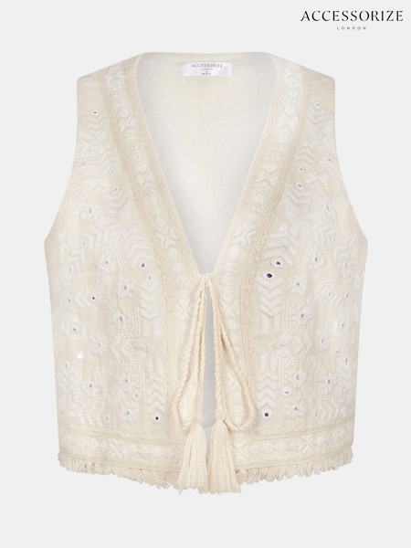Accessorize Natural Mirror Embroidered 100% Cotton Waistcoat (W62947) | €60