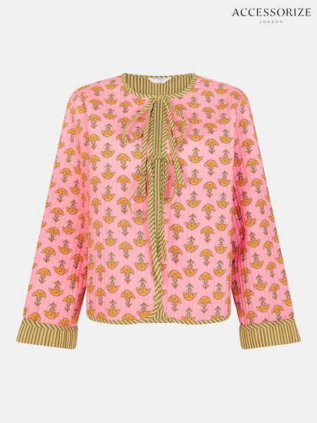 Accessorize Pink Marigold Print Quilted 100% Cotton Jacket (W62950) | ₪352