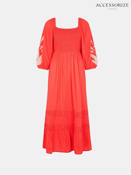 Accessorize Orange Pineapple Appliqué Smocked 100% Cotton Maxi Dress (W62955) | 3,605 UAH