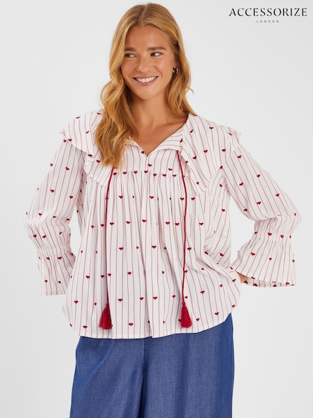 Accessorize Red Heart Print Collared Blouse (W62956) | €44