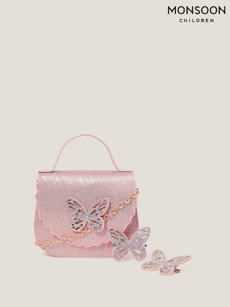 Monsoon Pink Scallop Butterfly Bag & Hair Clips Set (W62957) | €32