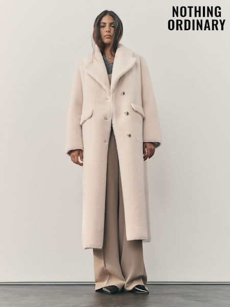 Nothing Ordinary Cream Faux Shearling Maxi Car Coat (W62980) | €386.50