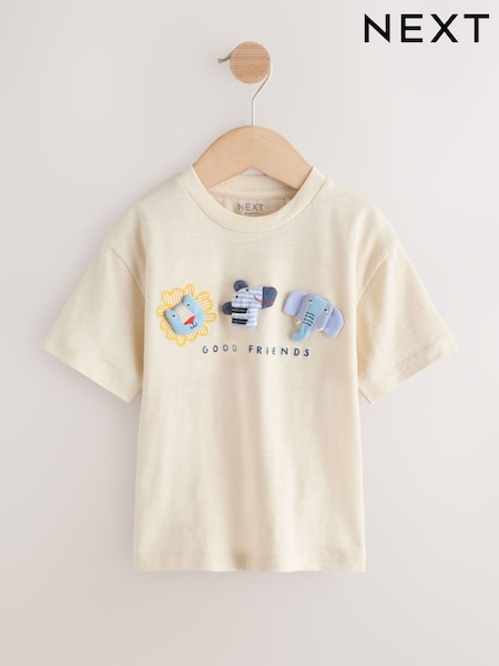 Neutral Safari Animals Short Sleeve 3D Padded T-Shirt (3mths-7yrs) (W63029) | OMR5 - OMR6