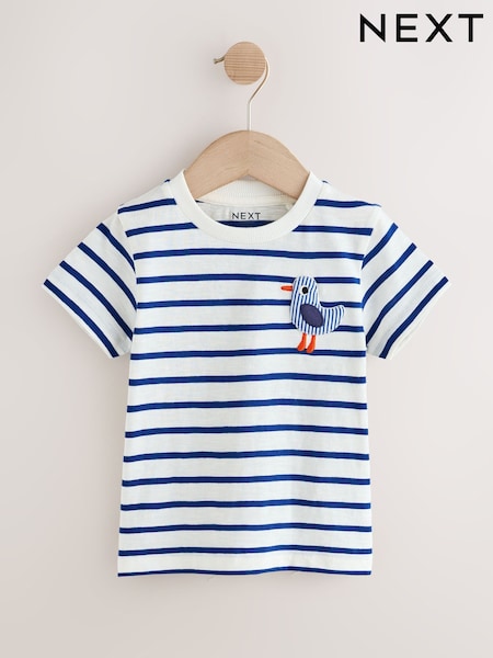 White/Blue Stripe Seagull Short Sleeve 3D Padded T-Shirt (3mths-7yrs) (W63032) | AED33 - AED43