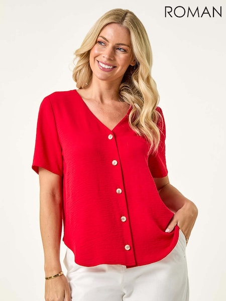 Roman Red Petite Button Through Blouse (W63200) | R$ 385