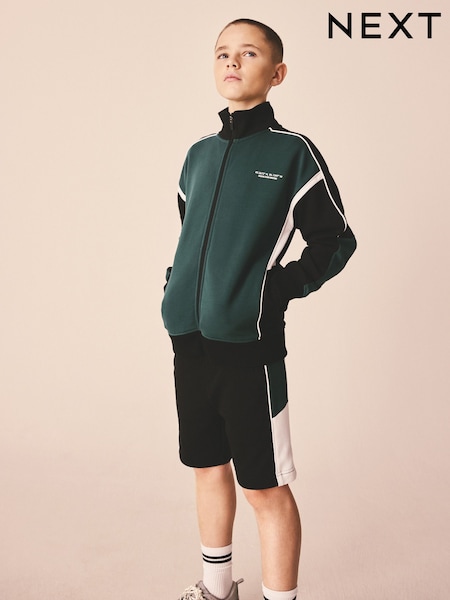 Green/Black Panelled Sports Zip Through Jacket (3-16yrs) (W63233) | AED81 - AED107