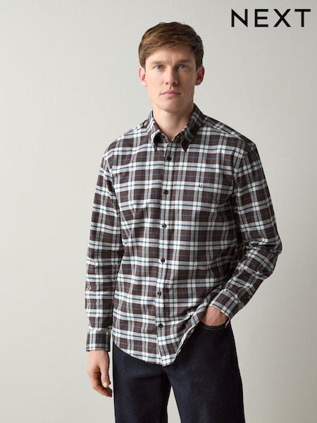 Brown Long Sleeve Check Stretch Oxford Shirt (W63328) | AED140