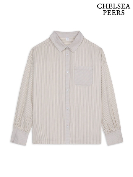 Natural - Chelsea Peers Boyfriend 100% Cotton Poplin Stripe Shirt (W63395) | R$ 375