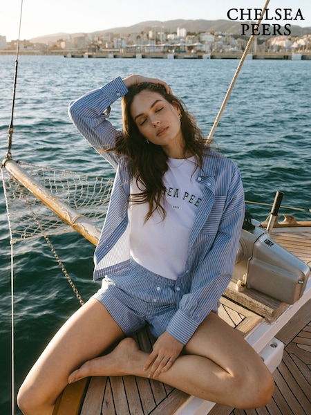 Azul - Chelsea Peers Boyfriend 100% Cotton Poplin Stripe Shirt (W63398) | R$ 375