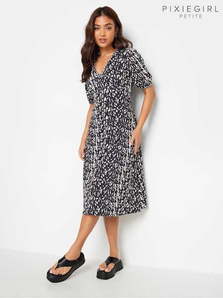 PixieGirl Petite Black Abstract Spot Print Midi Tea Dress (W63463) | €43