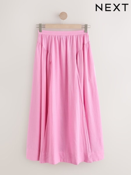 Pink Summer Maxi Skirt With Linen (W63488) | €75