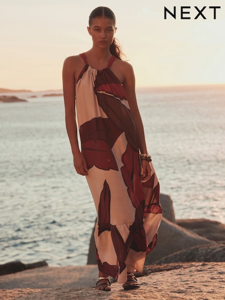 Red/Brown High Neck Volume Maxi Dress (W63517) | €68