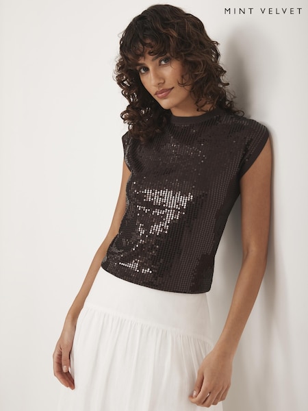 Mint Velvet Brown Sequin Knit TankTop (W63568) | €127