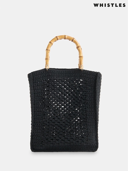Whistles Black Bamboo Handle Crochet Bag (W63579) | ₪448
