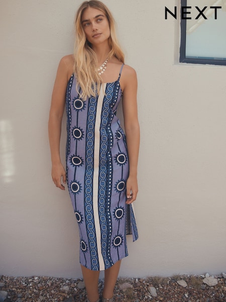 Navy Blue Greek Print - Midi Slip Summer Dress