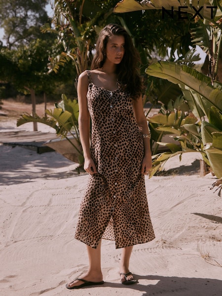 Leopard Print - Button Down Midi Dress