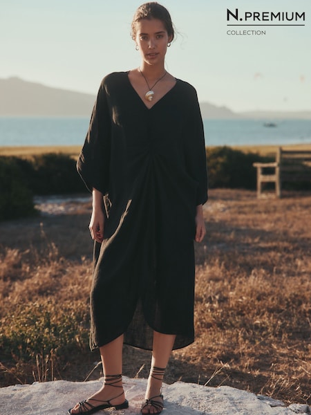Black - N. Premium 100% Linen Twist Dress