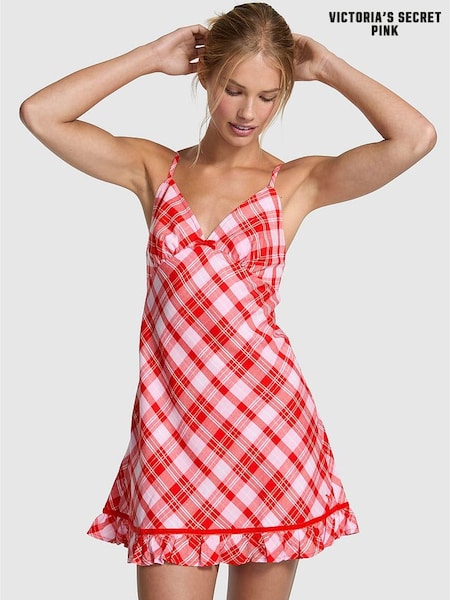 Victoria's Secret PINK Bright Vermillion Red Tartan Sleep Dress (W63682) | €41