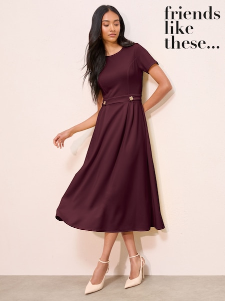 Friends Like These Berry Red Petite Tab Detail Short Sleeve Midi Tailored Dress (W63684) | €69