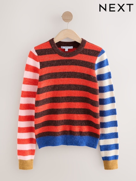 Multi Red/Blue Stripe Wool Blend Crew Neck Jumper (W63710) | 198 QAR