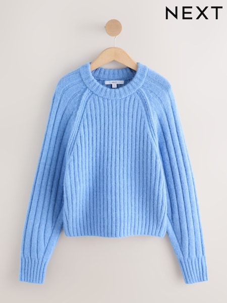 Blue Wool Blend Chunky Rib Crew Neck Jumper (W63715) | €40