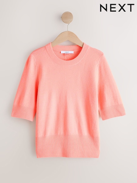 Fluro Coral Supersoft Short Sleeve Knitted Top (W63742) | €21