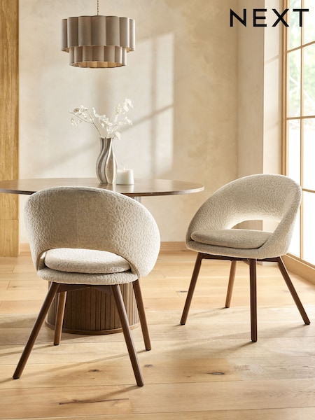 Set of 2 Linen Look Leopard Natural Hewitt Upholstered Dark Wood Leg Dining Chairs (W63752) | €440