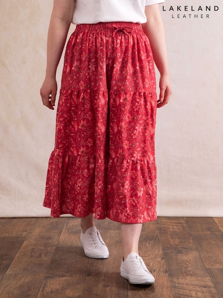 Lakeland Clothing Red 100% Cotton Leanne Floral Print Midi Skirt (W63860) | ₪176