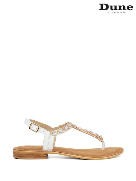 Dune London Cream Larvo Jewel Toe Post Sandals (W63883) | €113