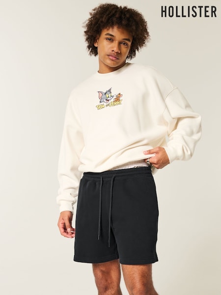 Hollister Mid Thigh Loose Fleece Black Shorts (W63894) | €34
