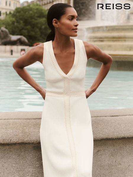 Reiss Ivory Lou Craft-Stitch Knitted Midi Dress (W63983) | €345