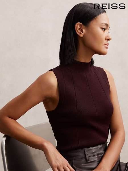 Reiss Burgundy Milan High Neck Sleeveless Top (W64002) | R$ 970