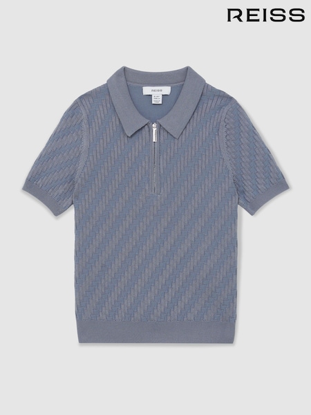 Reiss Airforce Blue Atticus Textured-Knit Half-Zip Polo Shirt (W64011) | €60