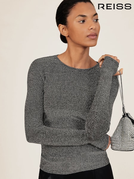 Reiss Silver Saraphina Metallic-Knit Long-Sleeve Top (W64015) | OMR67