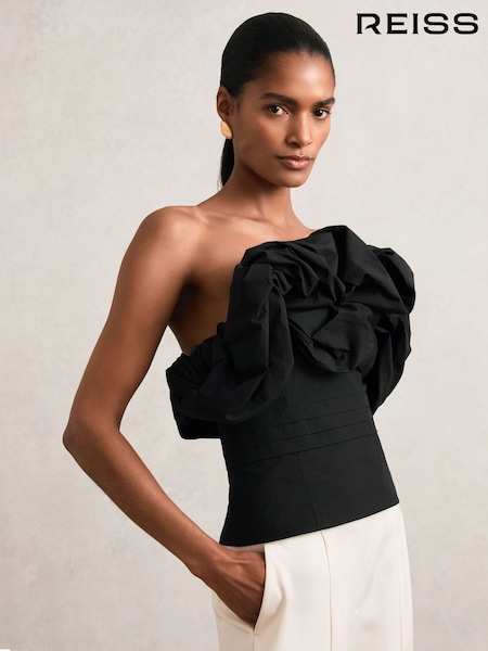 Reiss Black Sabrina Sculptural Strapless Top (W64016) | AED1,426