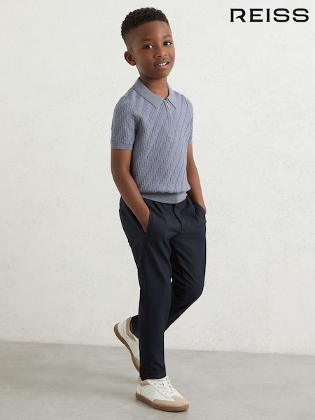 Reiss Airforce Blue Atticus Textured-Knit Half-Zip Polo Shirt (W64030) | €55