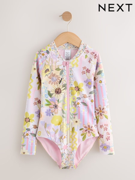 Rosa con diseño de patchwork floral - Long Sleeve Sunsafe Swimsuit (3mths-16yrs) (W64241) | 21 € - 29 €