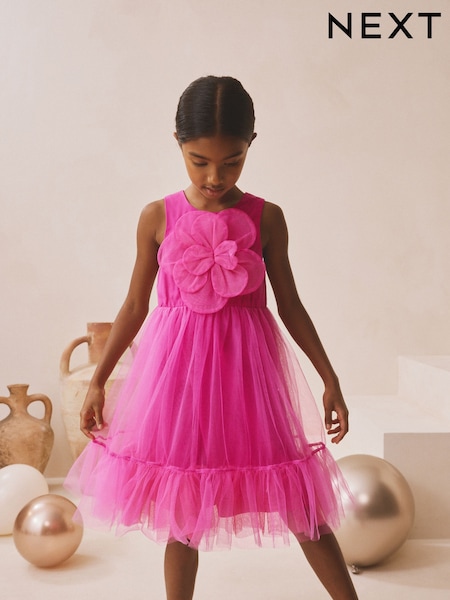 Pink Flower Corsage Mesh Occasion Dress (3-16yrs) (W64272) | LEI 134 - LEI 179