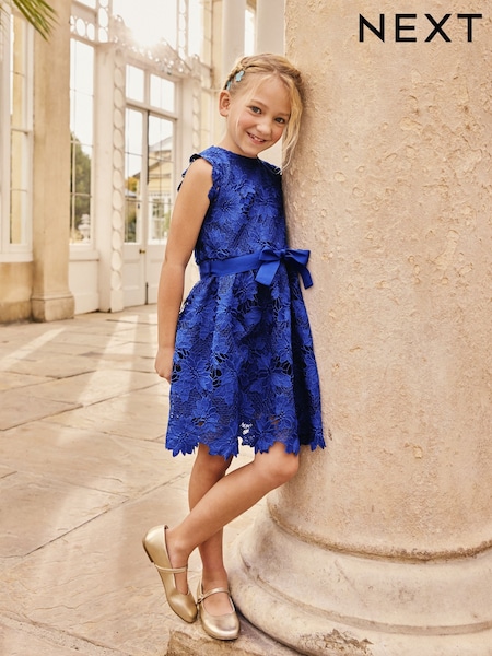 Cobalt Blue Lace Occasion Dress (3-16yrs) (W64284) | OMR23 - OMR27