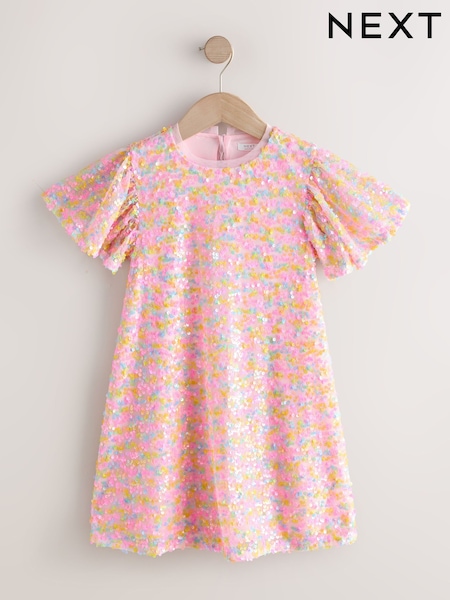 وردي فاتح - Angel Sleeve Sequin Party Dress (3-16yrs) (W64294) | ‏114 ر.ق. - ‏145 ر.ق.