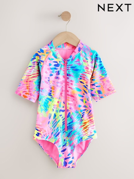 Rainbow Animal Tie Dye Short Sleeved Sunsafe Swimsuit (3mths-16yrs) (W64317) | OMR9 - OMR12