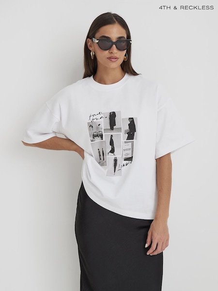 4th & Reckless White Catwalk Polaroid Graphic Print T-Shirt (W64390) | €37