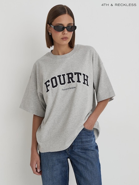 4th & Reckless Grey Oversized Alice Fourth Branded T-Shirt (W64395) | €37